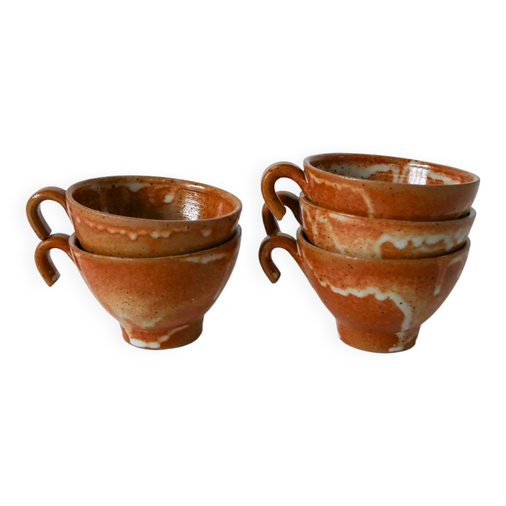 Set of 5 glazed stoneware tea cups 1970