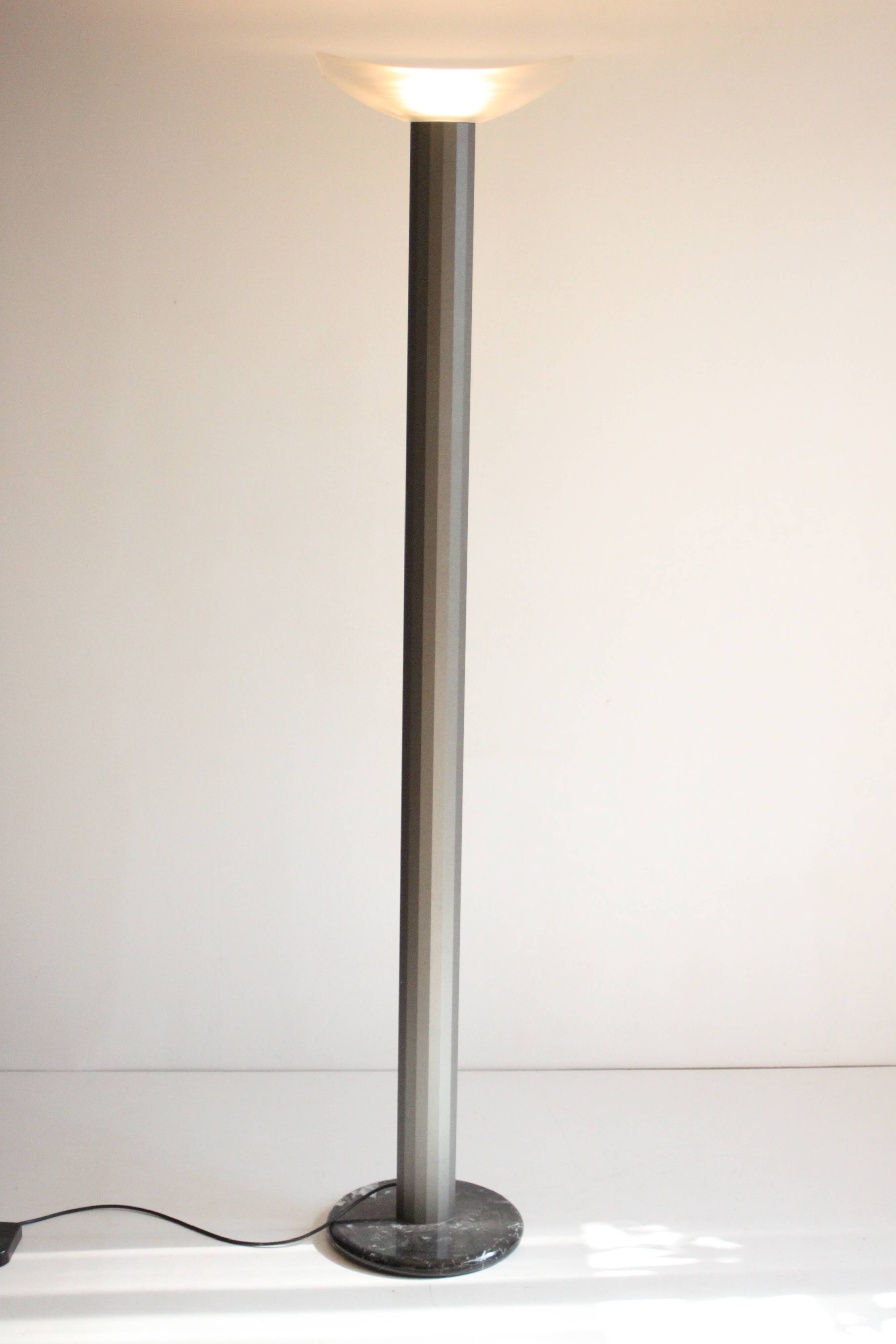 Valenti Luce uplighter with glass shade, Italy 1980s-1990s