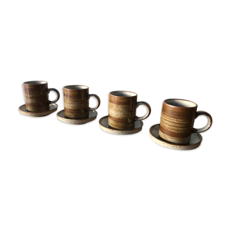 Suite of 4 coffee cups made of vintage sandstone