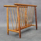 1960s uluv solid beech magazine stand, czechoslovakia