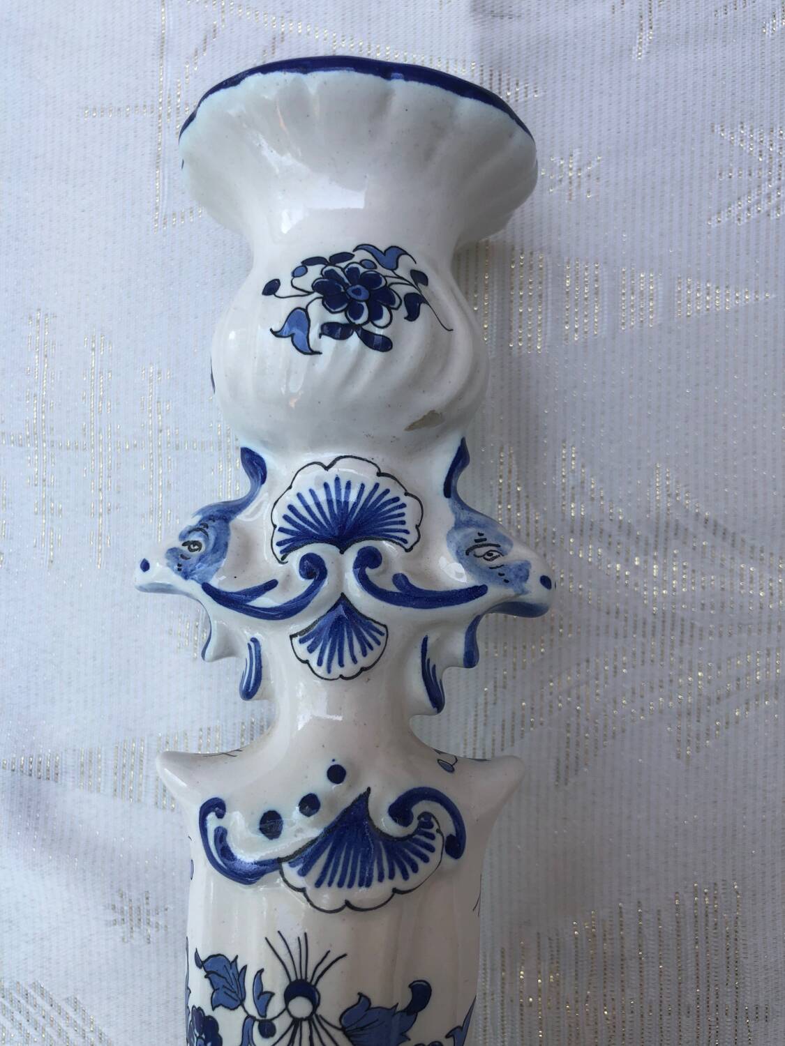 Hand-painted Moustiers porcelain candle holder