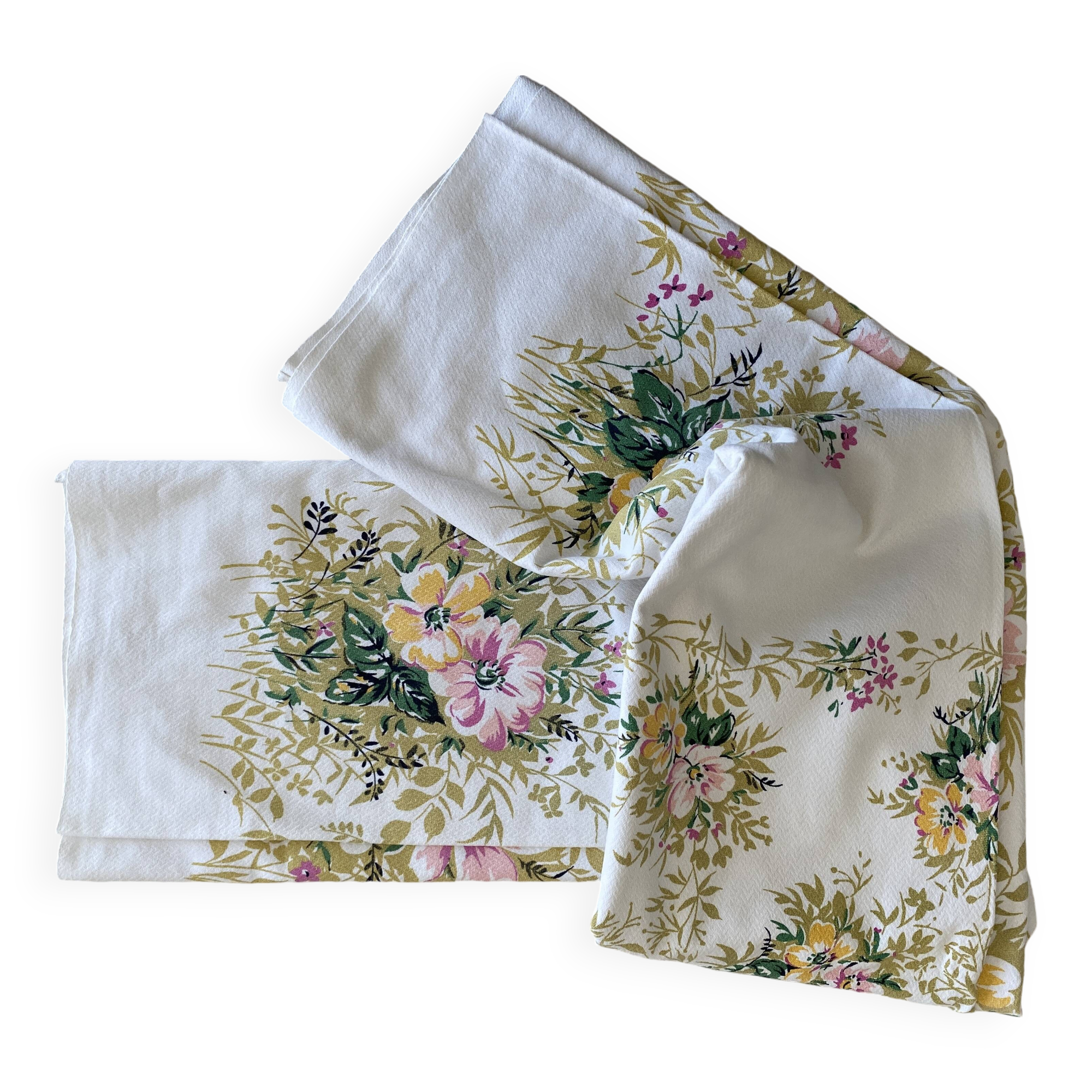 70's floral print damask tablecloth - cotton - 140x140 cm