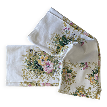 Nappe en damassé imprimé floral 70's - coton - 140x140 cm