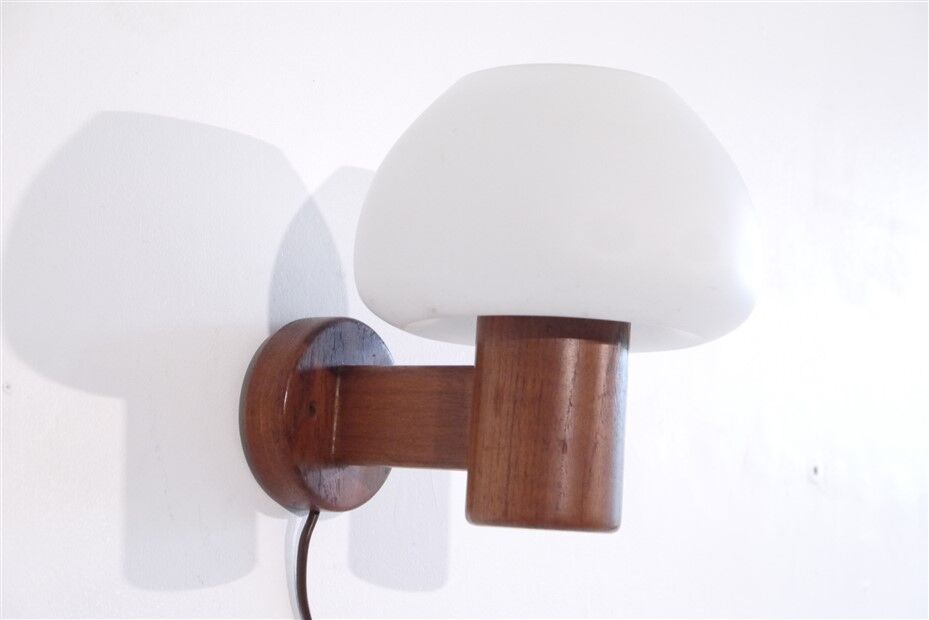 Vintage Danish wall lamp in teak and opaline 1960