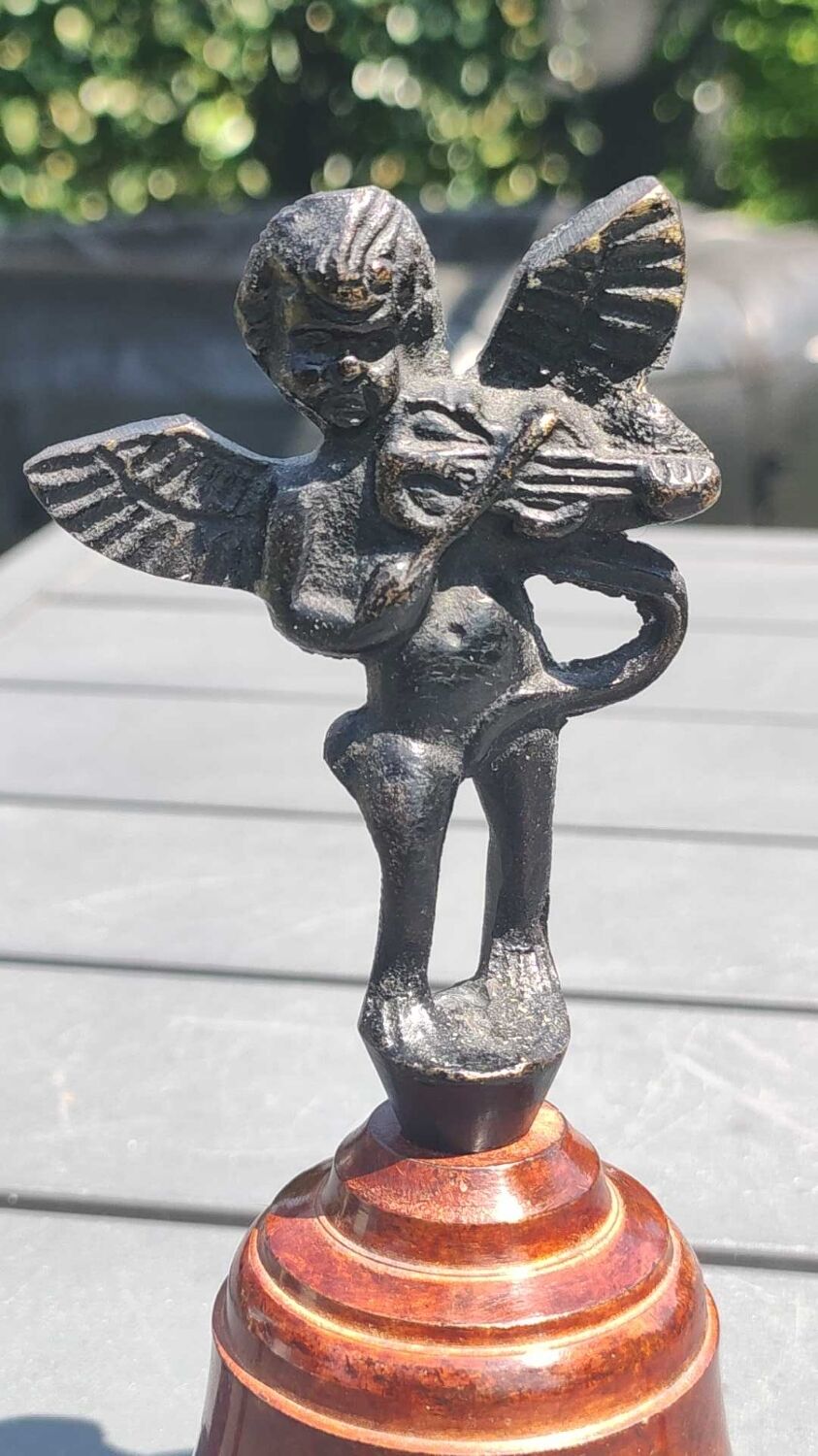 Pair of table bells musician angels in copper metal and bronze