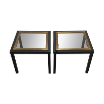 Pair black and gold side tables