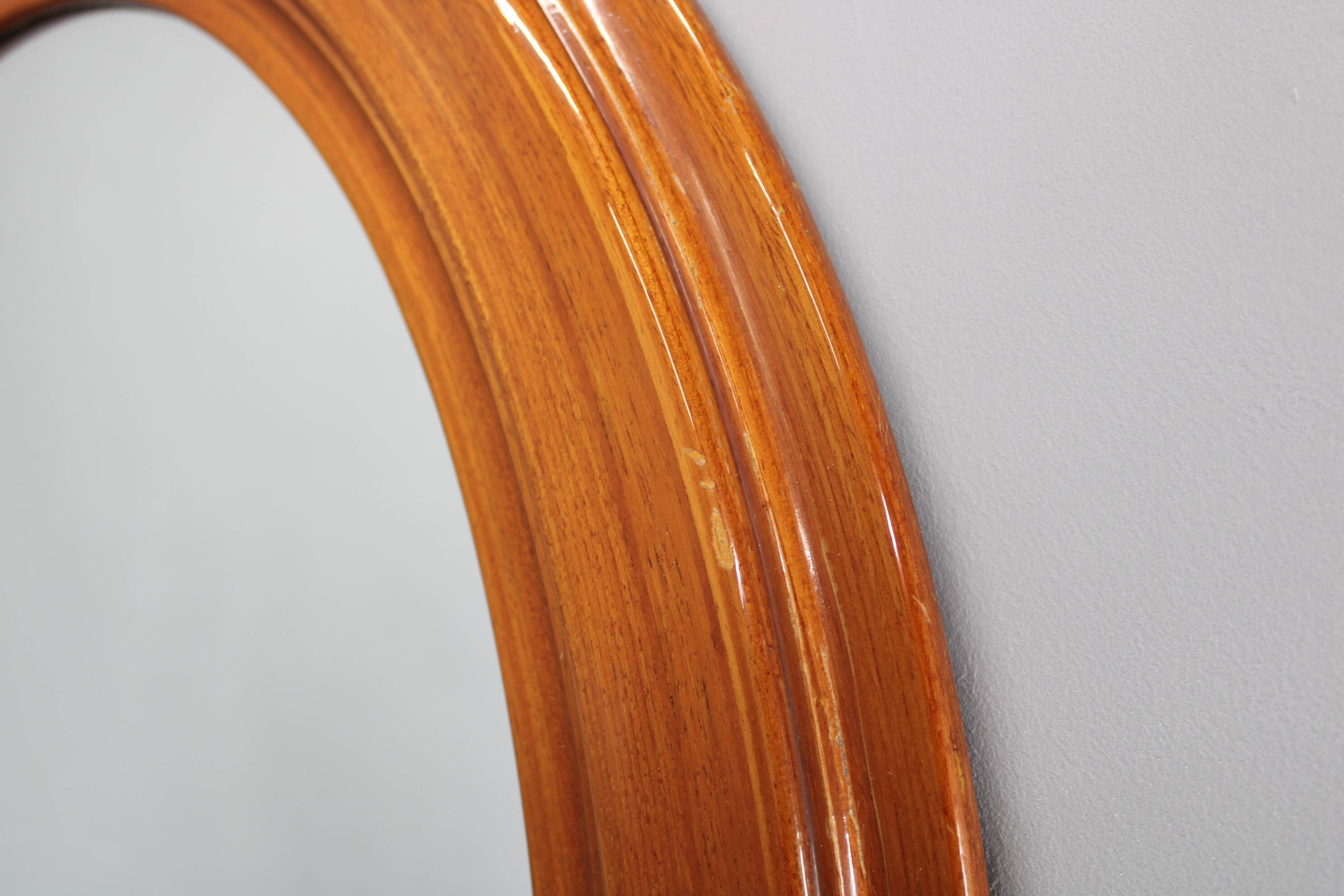 1970s Oval Wooden Mirror, Italy
