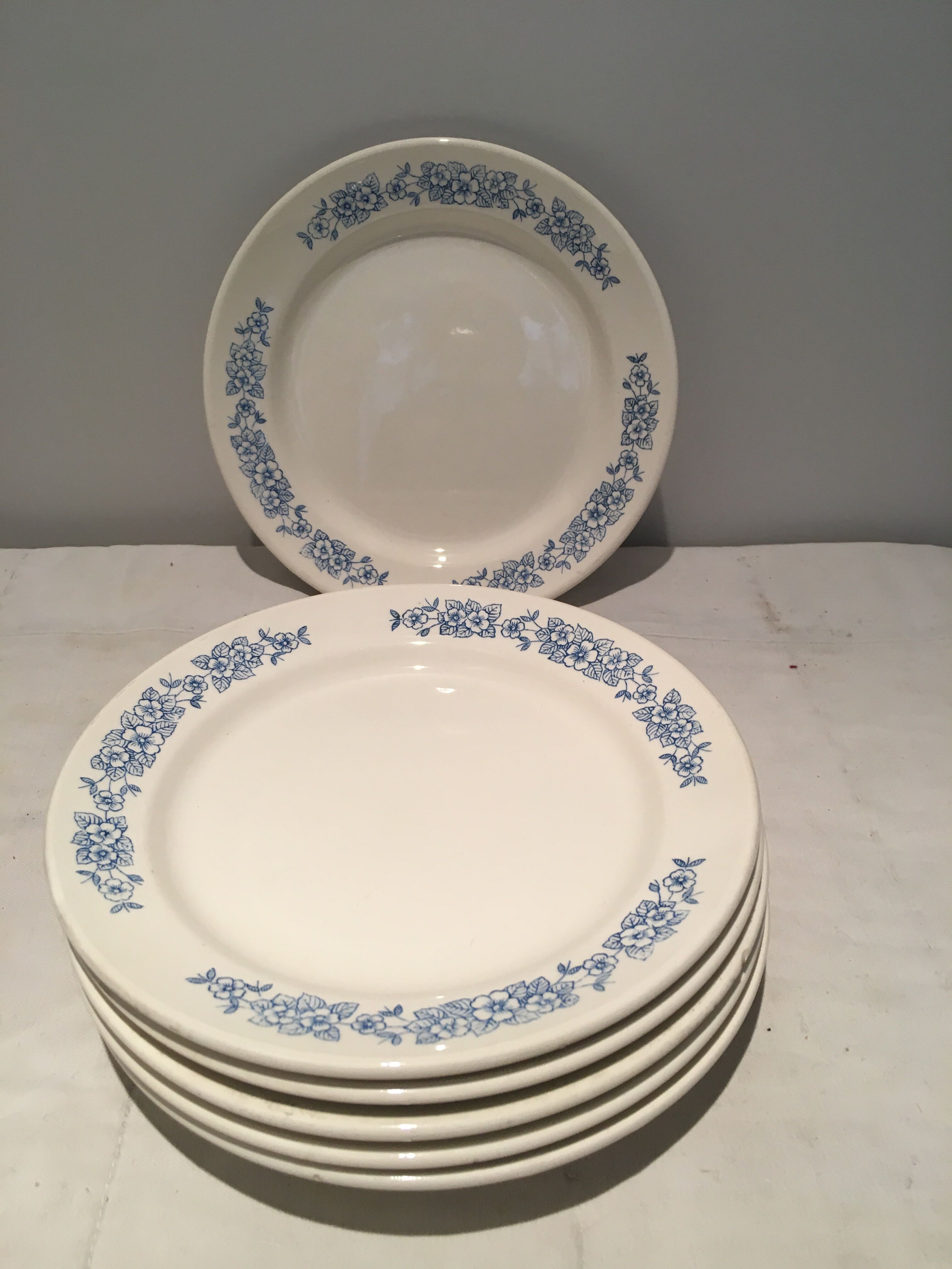 Set of 6 small white plates small blue flowers