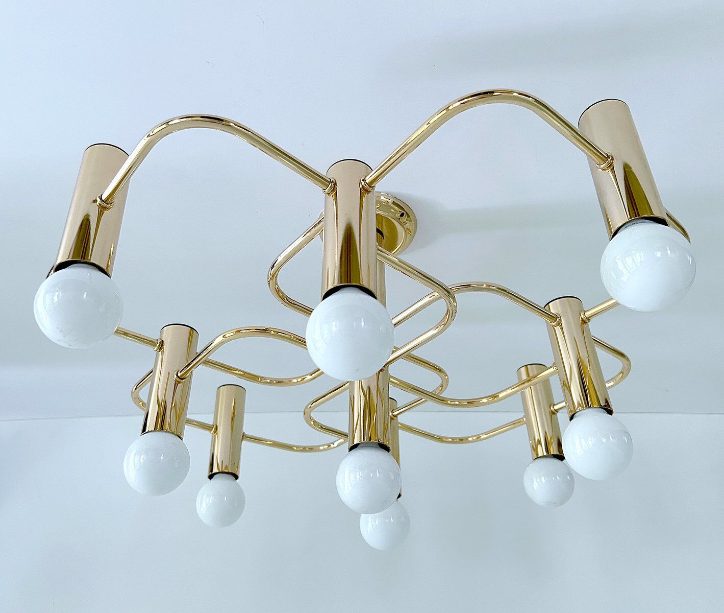 Large Space Age gilded ceiling light from Leola
