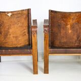 Fauteuils Safari en cuir mi-siècle