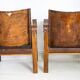 French Leather Safari Armchairs Mid-Century