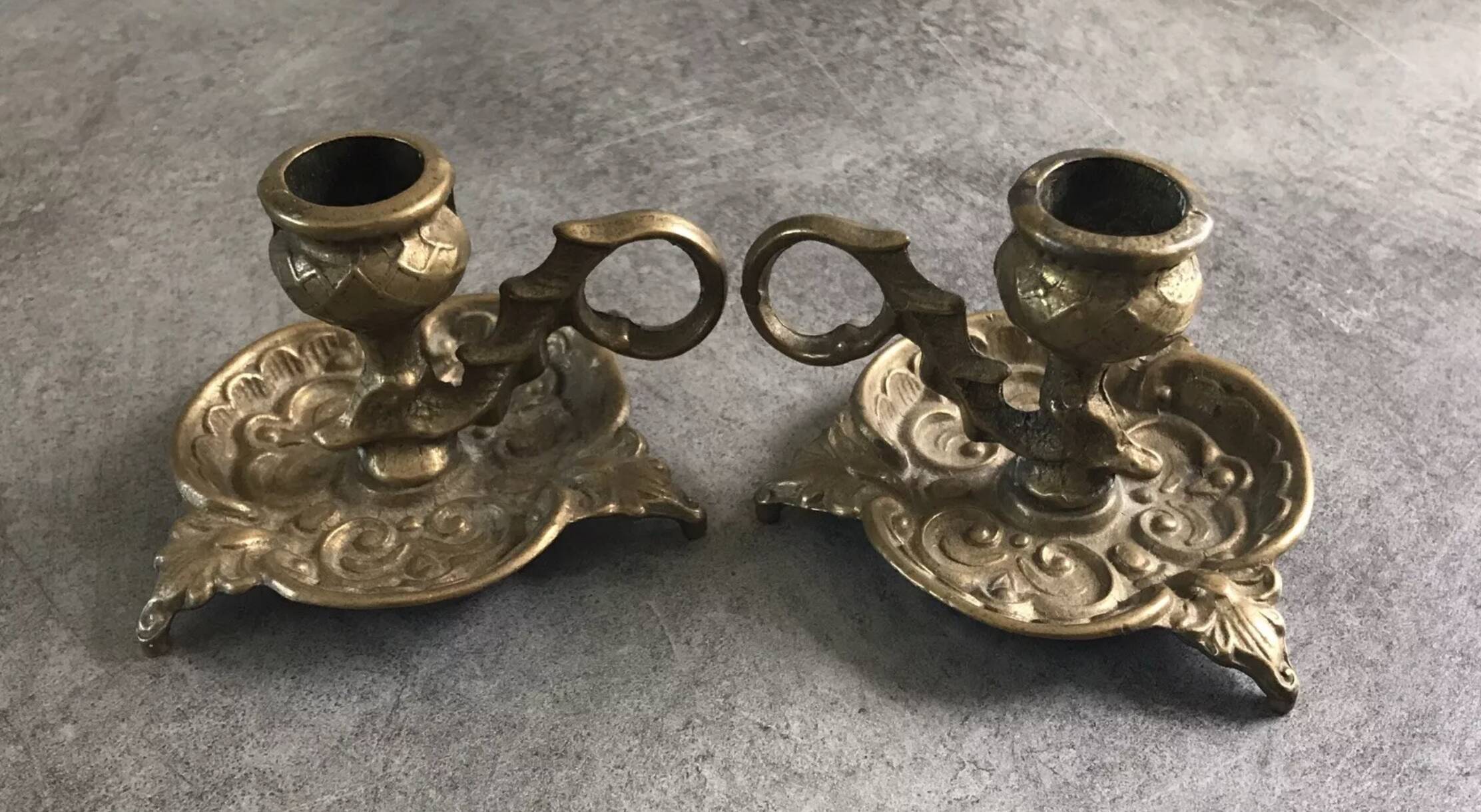 Pair of vintage brass table candlesticks