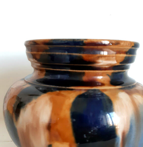 Ceramic vase art nouveau ochre and marine