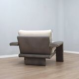 Marzio Cecchi armchair in ribbed Leather and goose down cushions 1970s