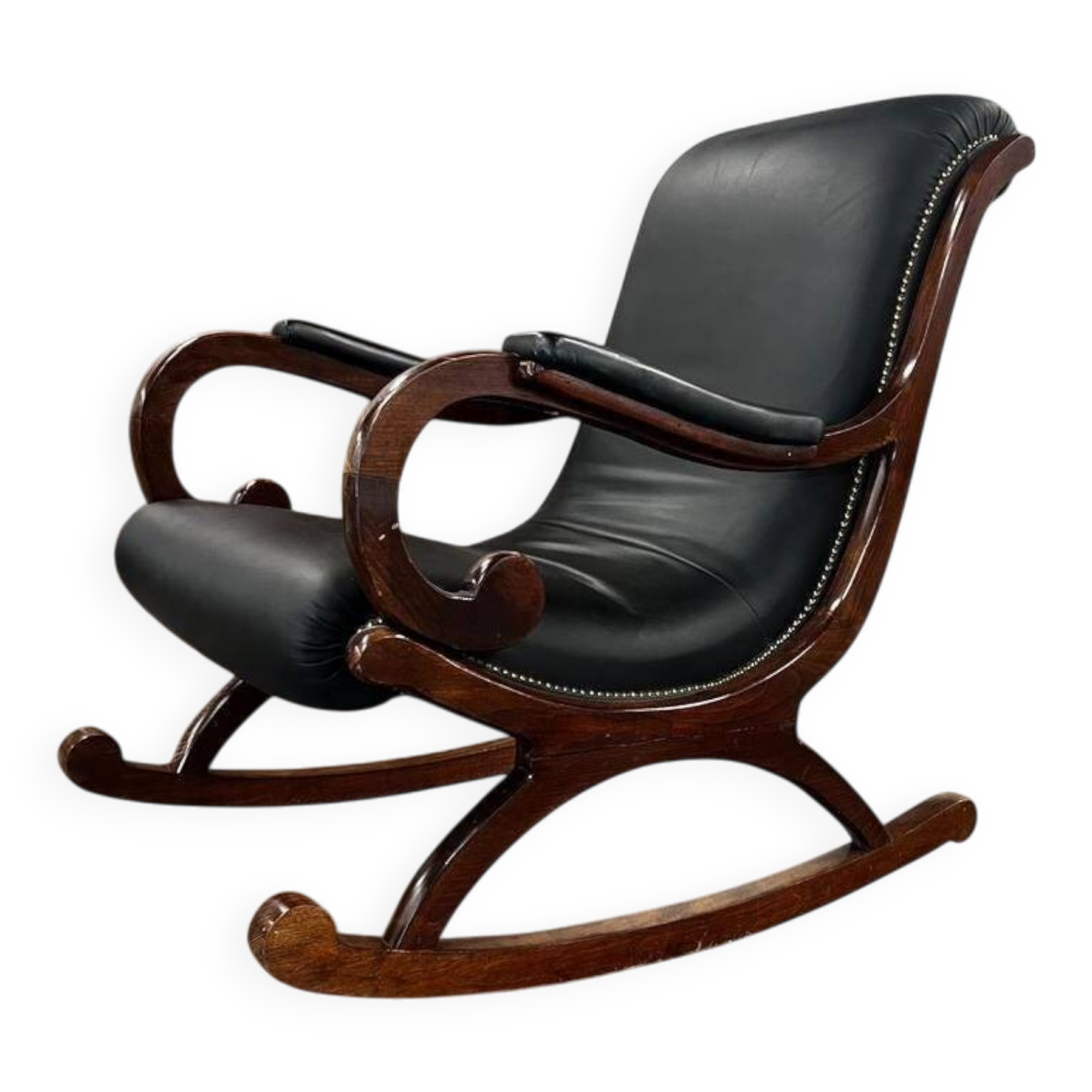 Vintage black leather rocking chair