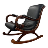 Fauteuil à bascule vintage en cuir noir
