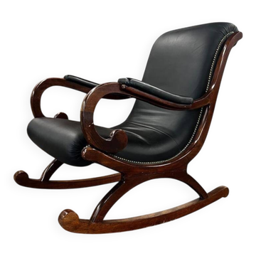 Vintage black leather rocking chair