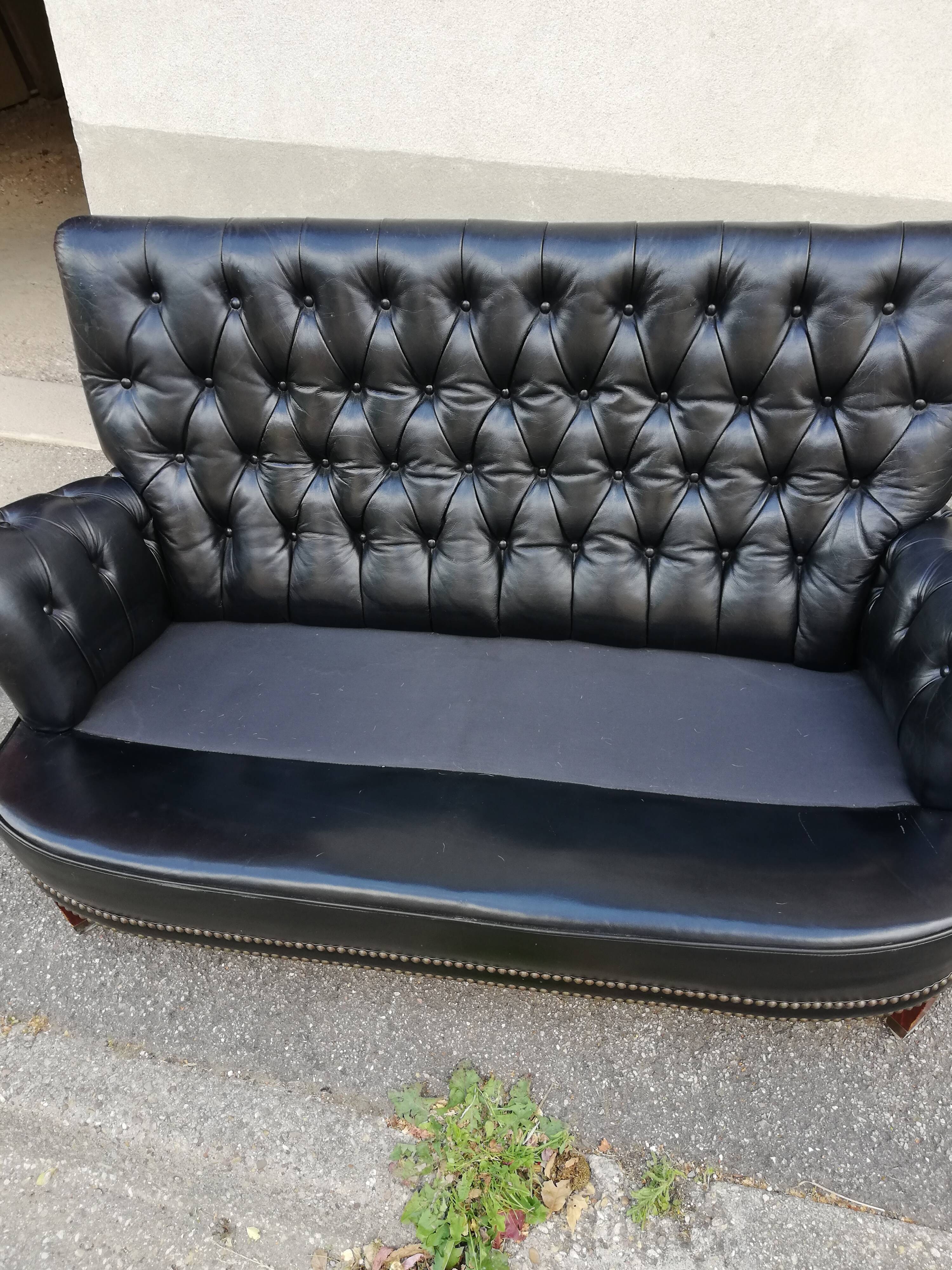 Black leather sofa 2 padded seats