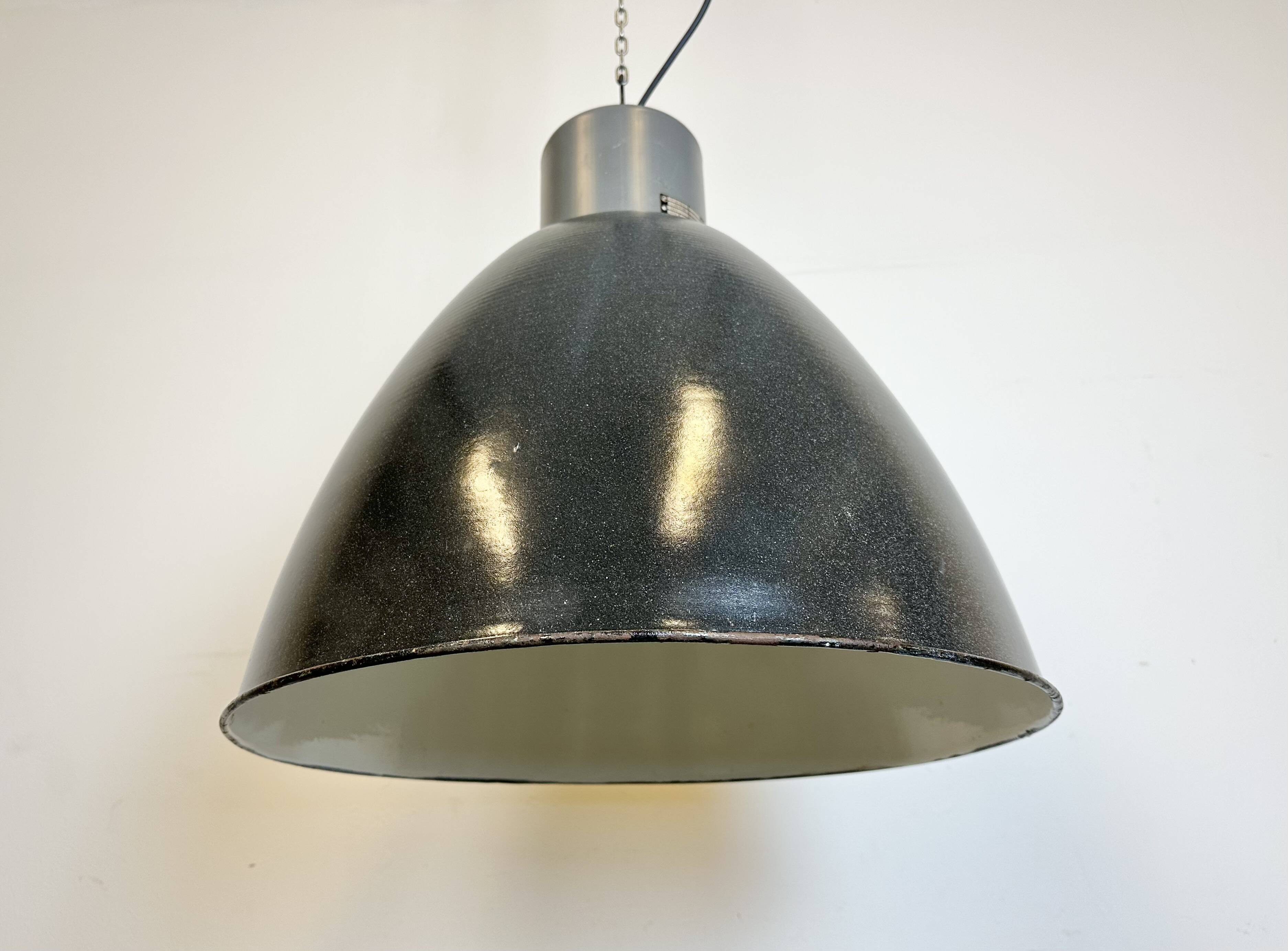 Large Dark Grey Enamel Industrial Factory Lamp from Elektrosvit, 1960s