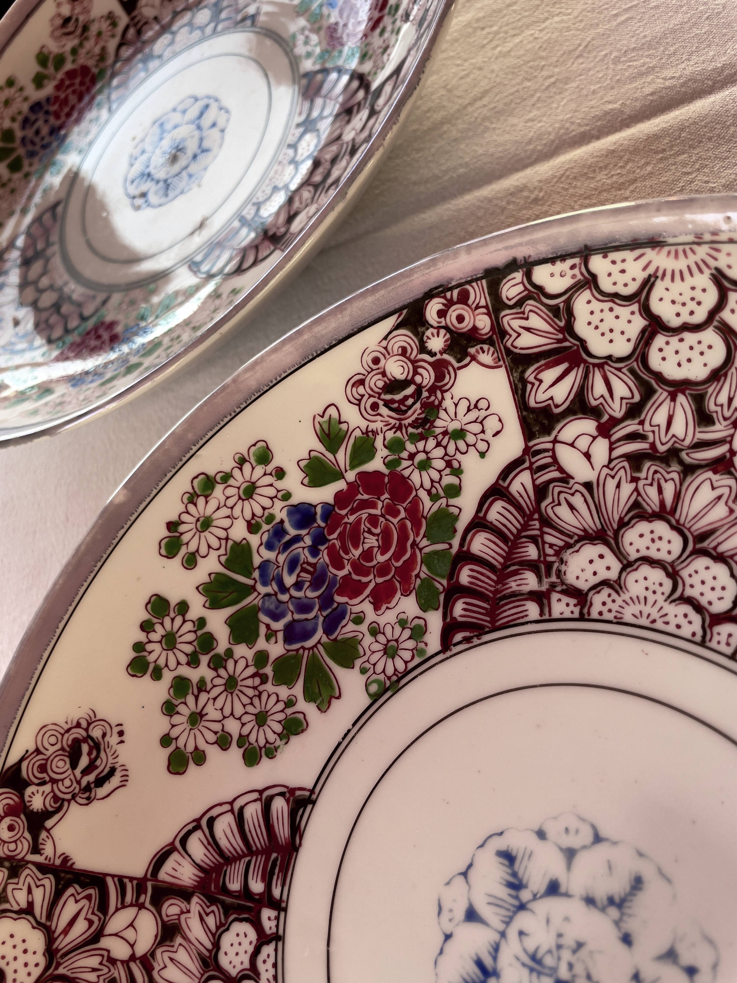 2 large Japanese plates with rare “Inban” decoration