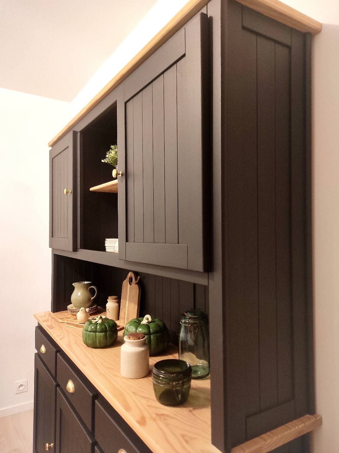 Black and wooden sideboard