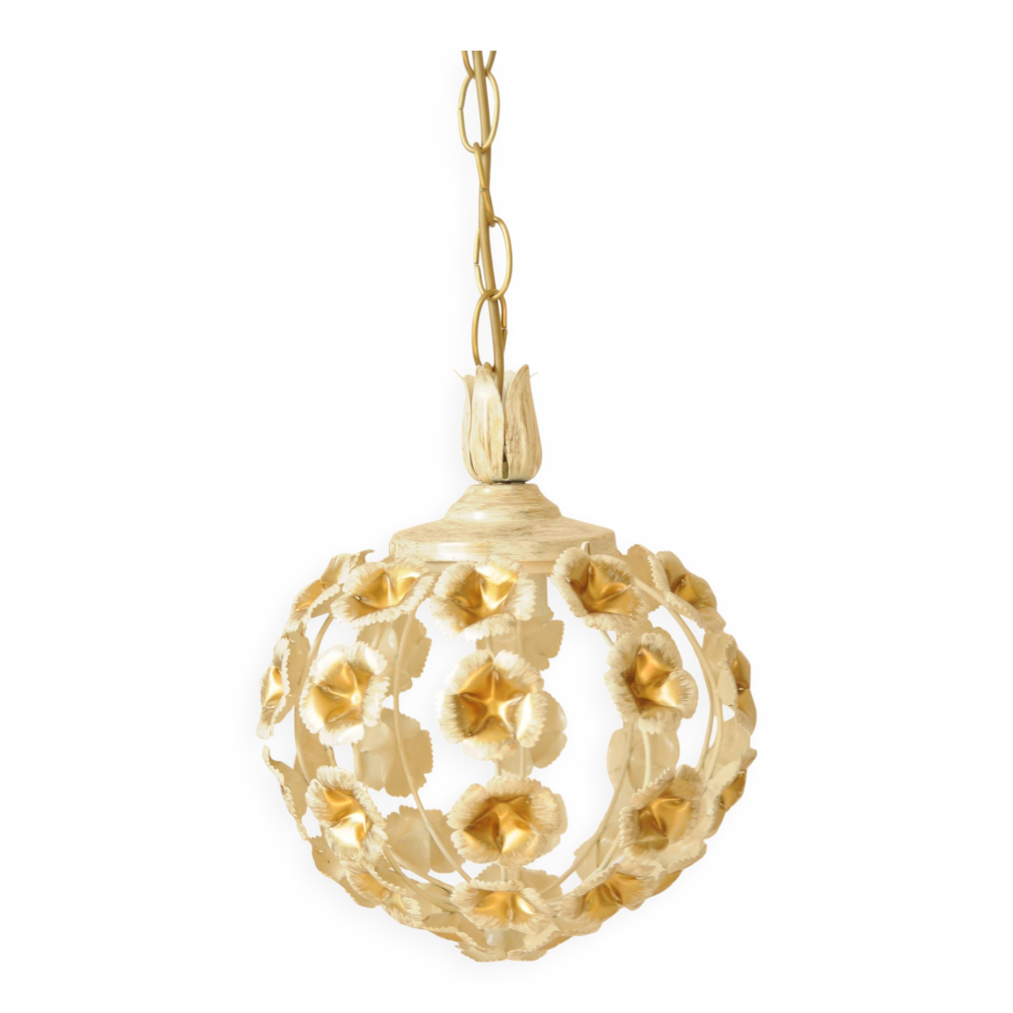 Flower ball chandelier - vintage floral pendant light in gold metal