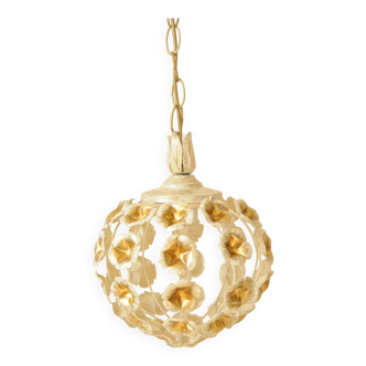 Flower ball chandelier - vintage floral pendant light in gold metal