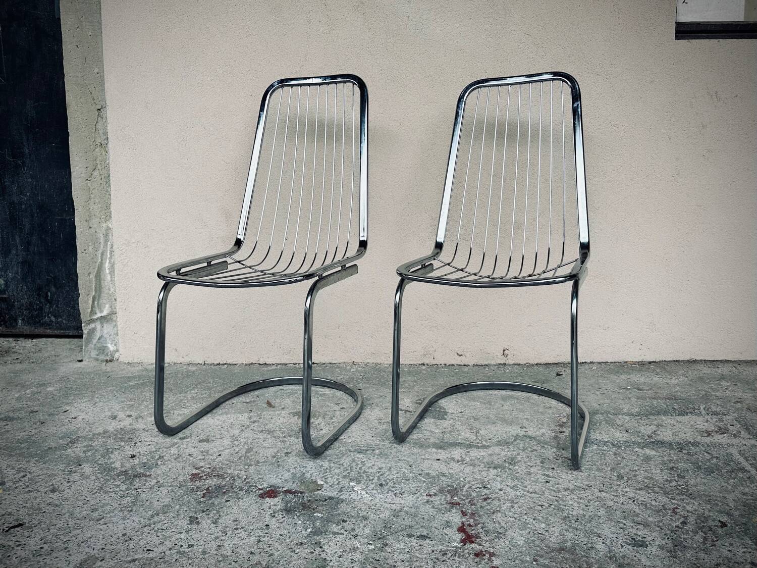 Vintage sled chair by Gastone Rinaldi in chrome wire, 1970s made in Italy