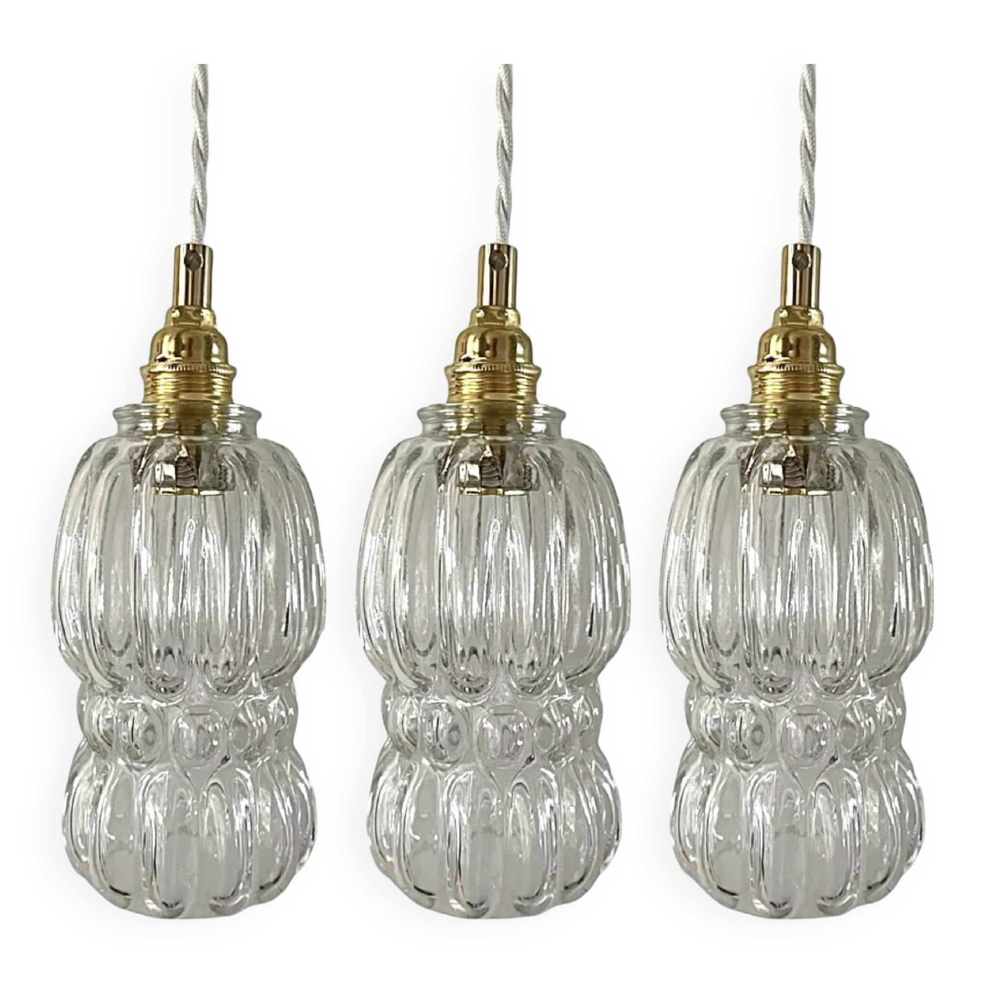 Set of three glass pendant lights of Scandinavian origin