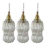 Set of three glass pendant lights of Scandinavian origin