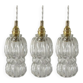Set of three glass pendant lights of Scandinavian origin
