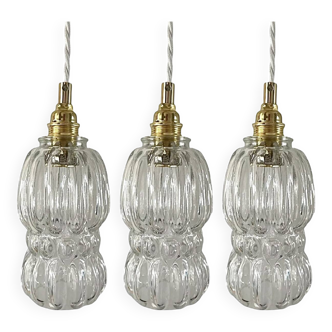 Set of three glass pendant lights of Scandinavian origin