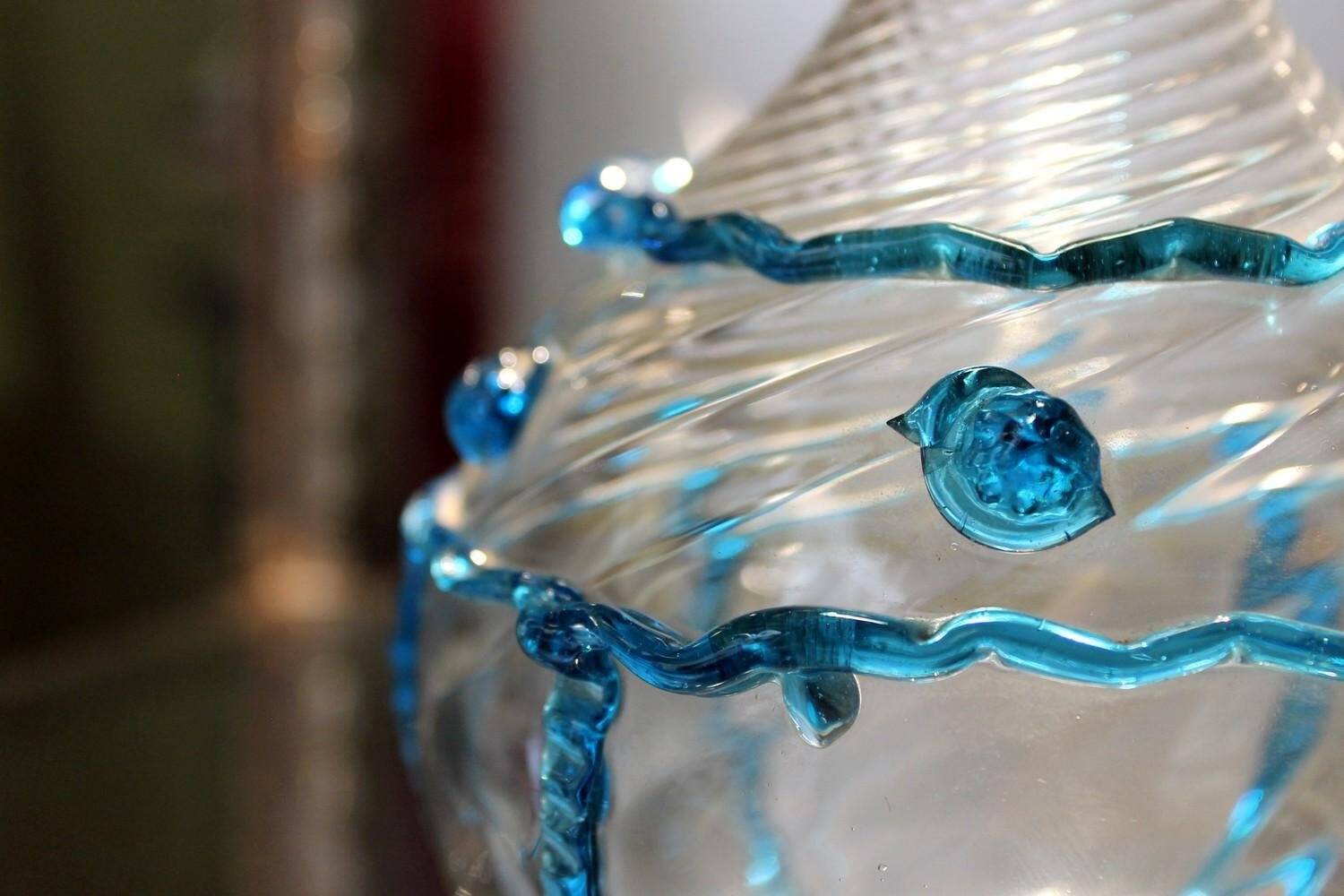 18th Century Italian Murano Clear Glass and Blue Trimmed Blown Glass Bottle