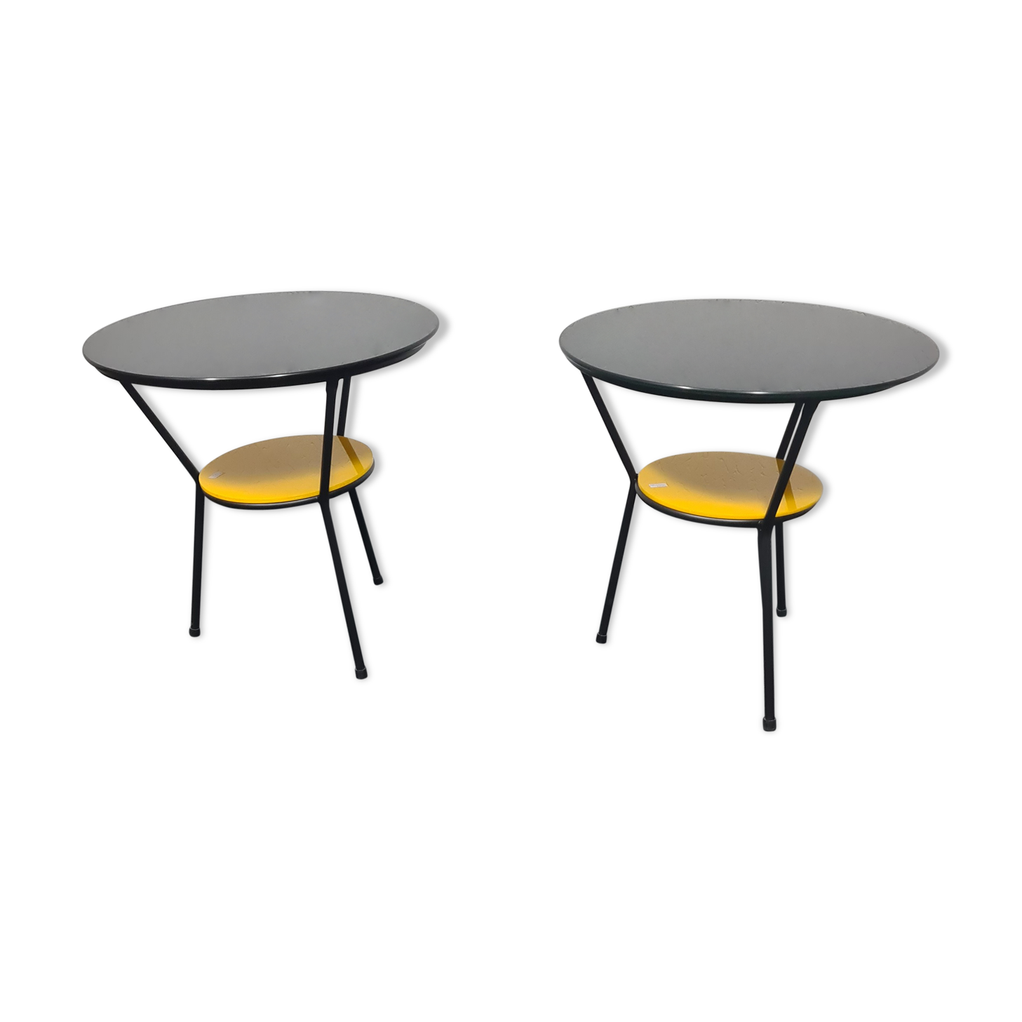 Pair of vintage glass topped side tables