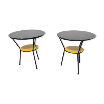 Pair of vintage glass topped side tables