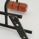 Modernist wall-mounted coat rack in metal and wood, 60s design