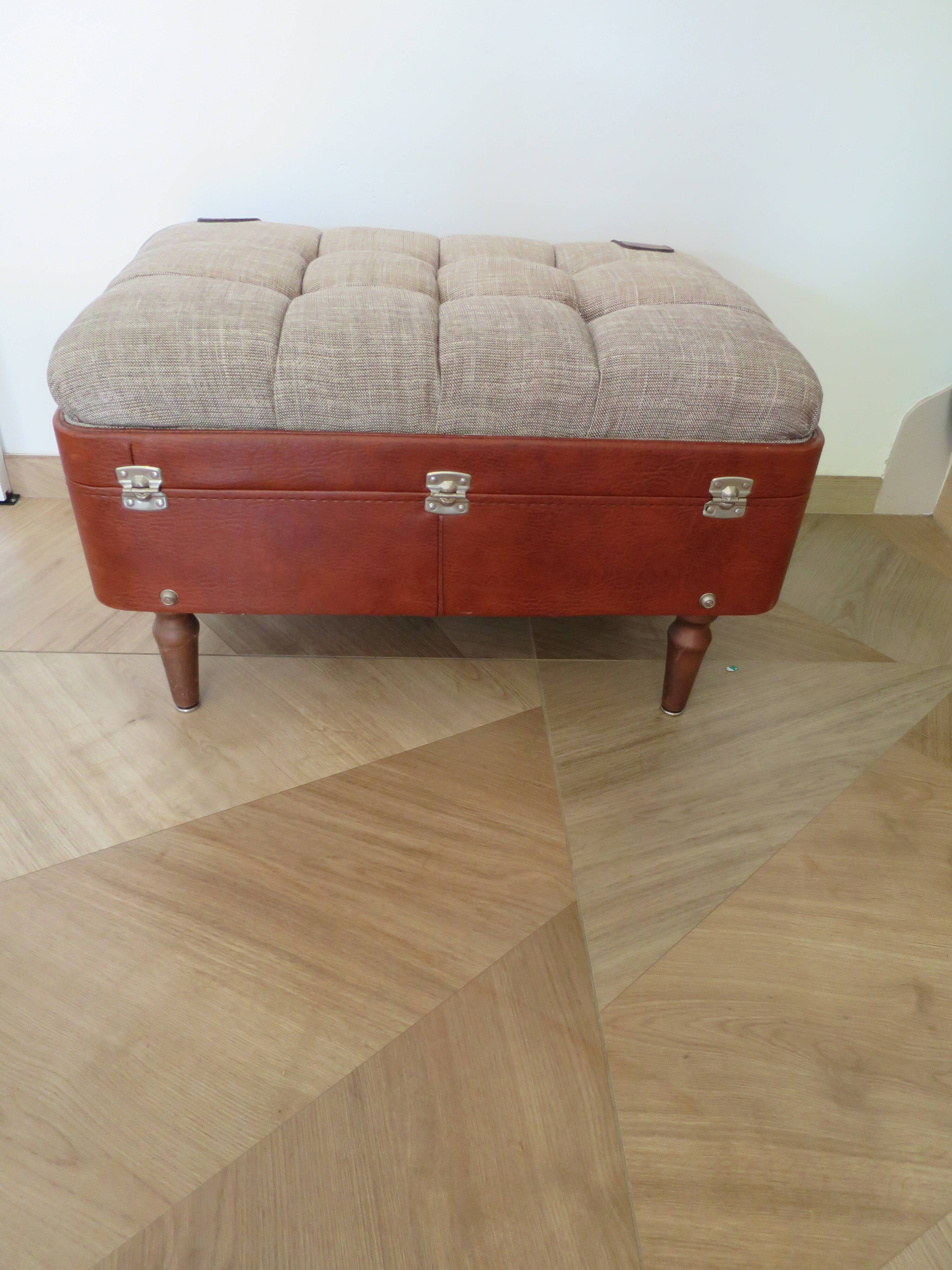 Unique-small vintage bench-ottoman-stool-colonial style - suitcase