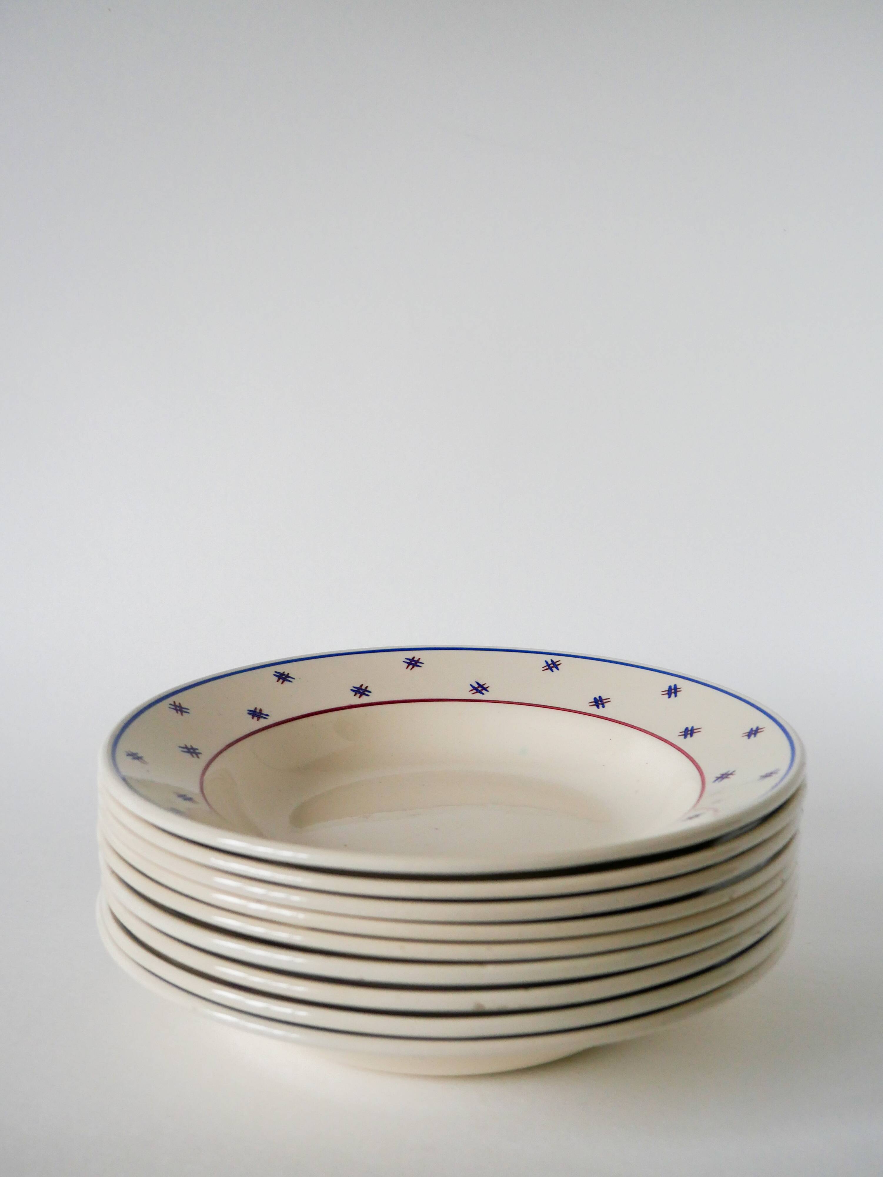 Lot of 9 soup plates, Lunéville model E Pierrée, 1940