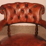 small shepherdess or armchair in mahogany and cognac leather - 19th century