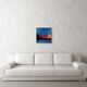 Contemporary abstract artwork in blue, red,black, yelow on stretched canvas