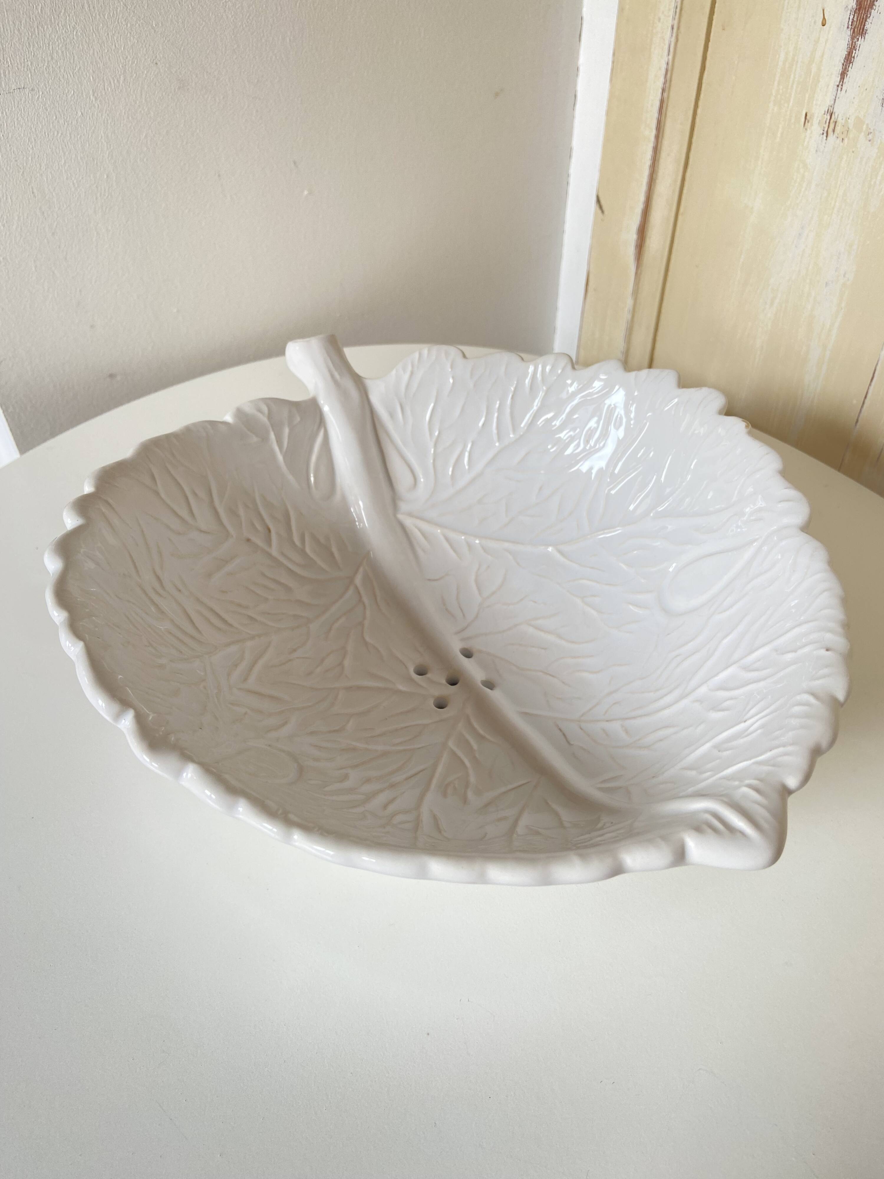 Barbotine Fruit Drainer And Its Plate In The Shape Of A White Cabbage Leaf