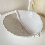 Barbotine Fruit Drainer And Its Plate In The Shape Of A White Cabbage Leaf