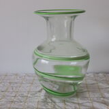 Blown glass vase with green pattern