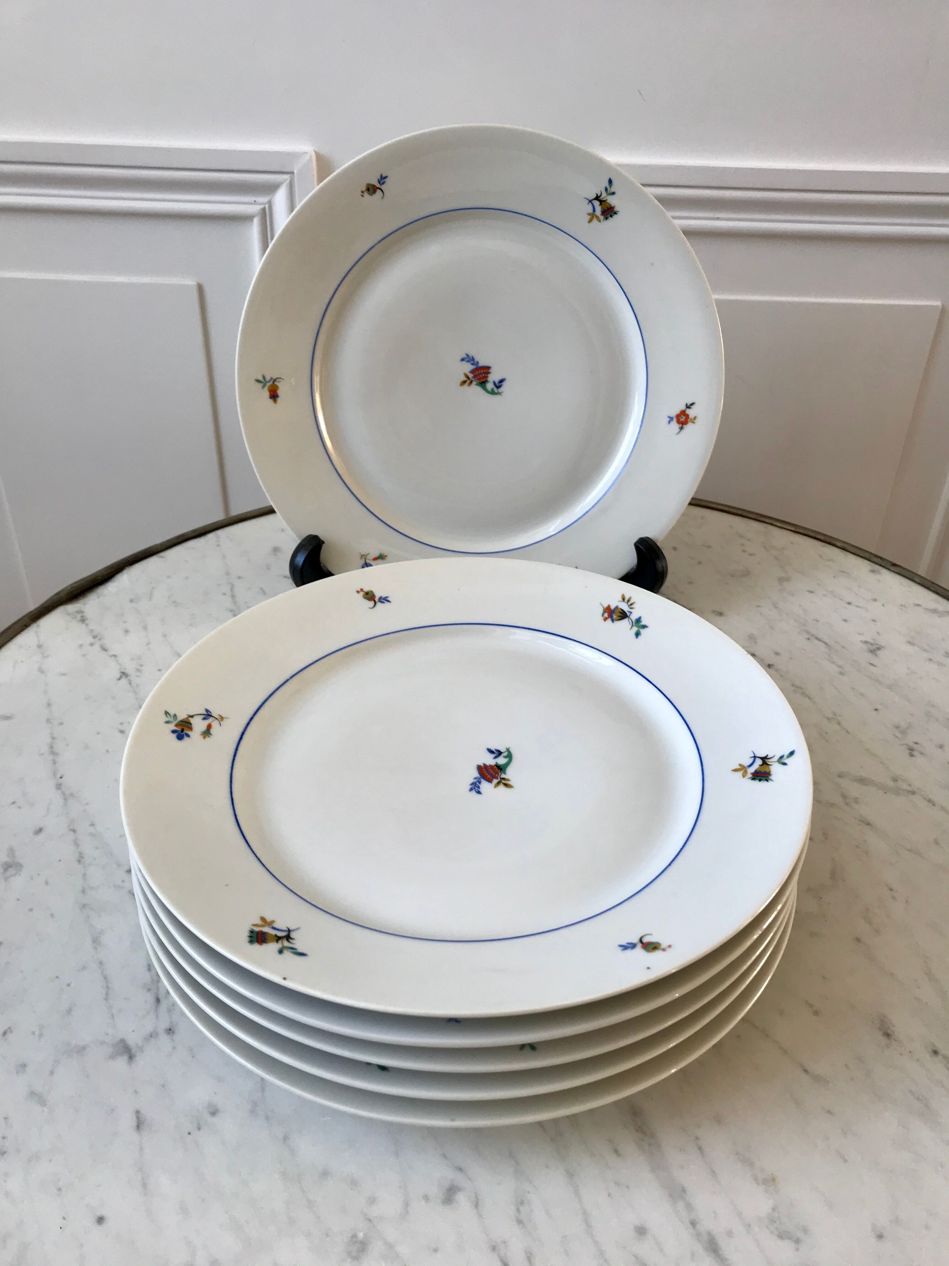 Set of 6 Czech flat plates made in France registered model 50s-60s