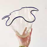 Blue-edged blown glass handkerchief vase