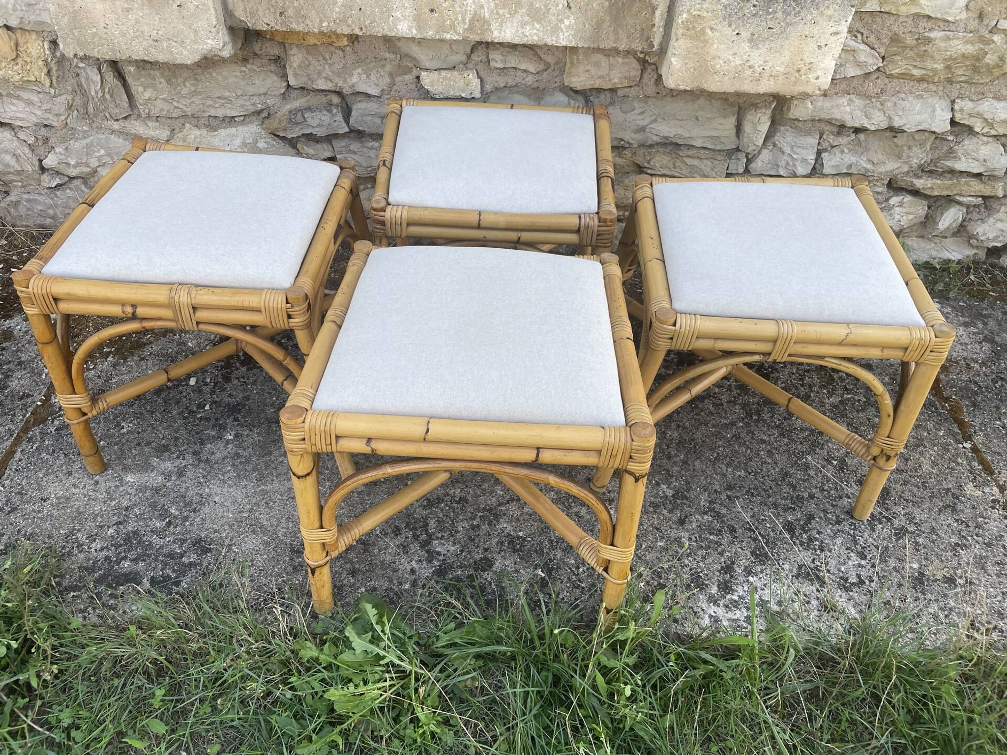 4 tabourets vintage bambou et rotin – années 60/70