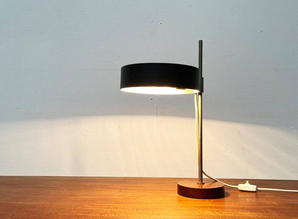 Mid-century minimalist table lamp with a teak veneer base, 1960s.