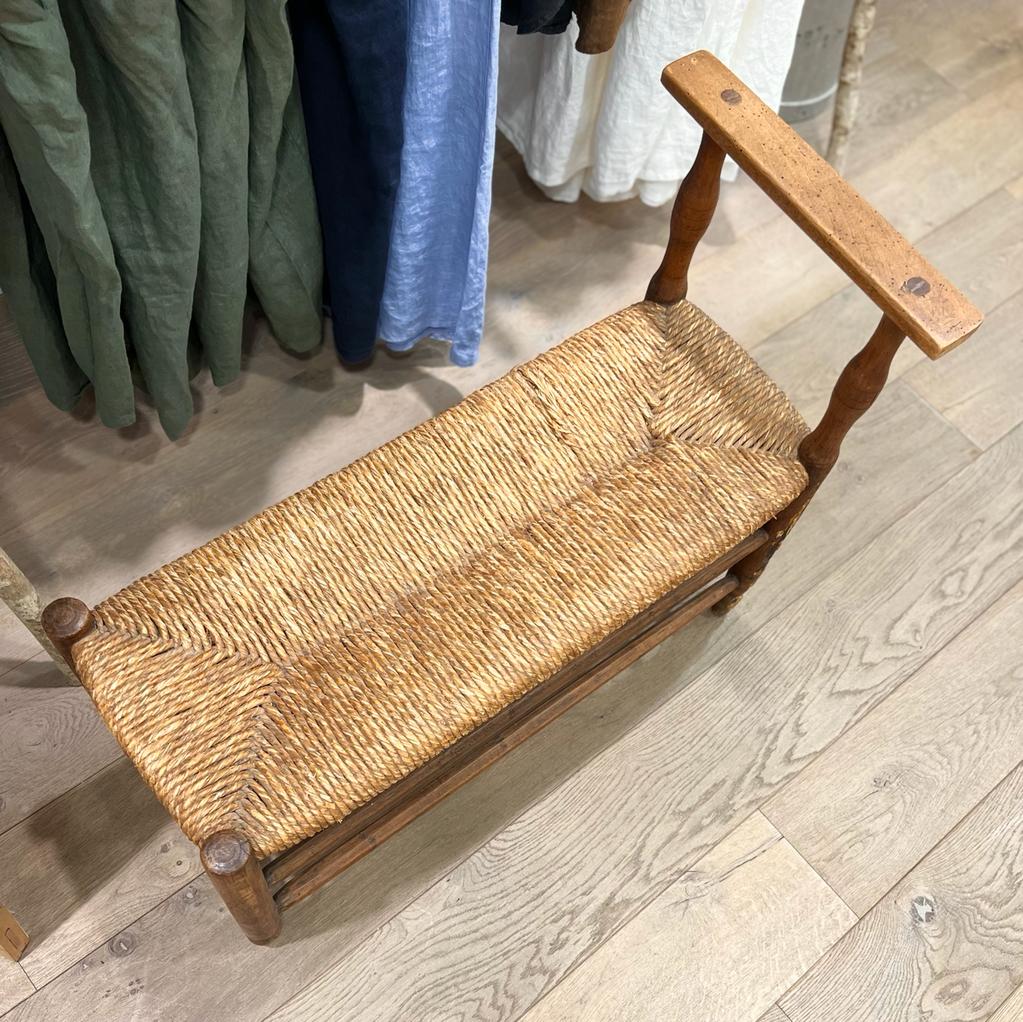 Straw bench and vintage wood