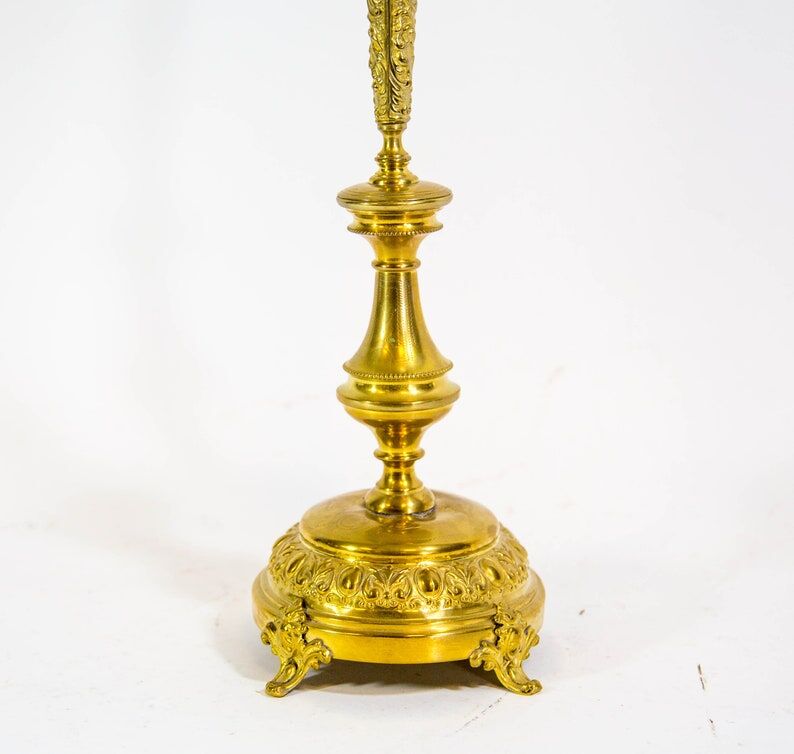 Art nouveau table vase in brass and opaline glass
