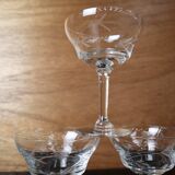4 vintage cocktail glasses engraved with flower pattern, 50s